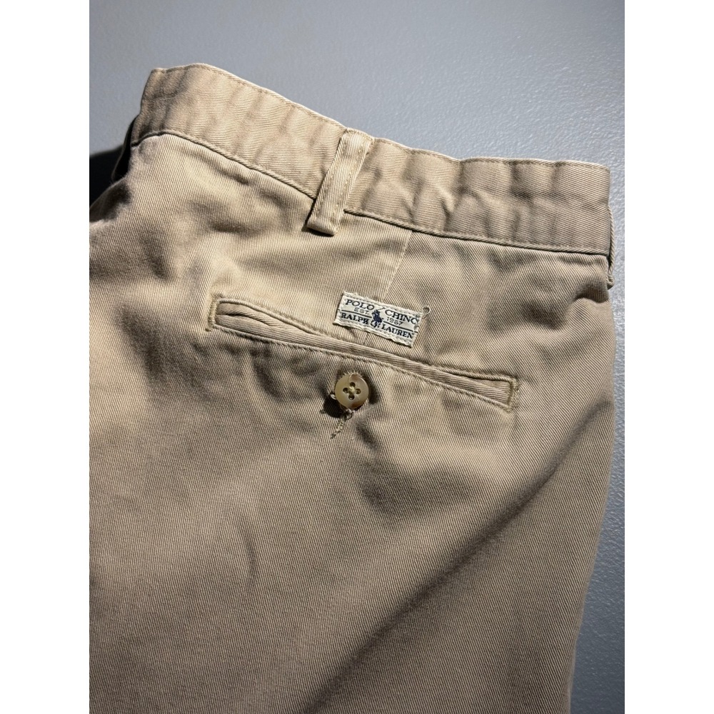 Vintage Polo Ralph Lauren Andrew Pant Mens 38x32 Khaki Tan Pleated Cotton Chino